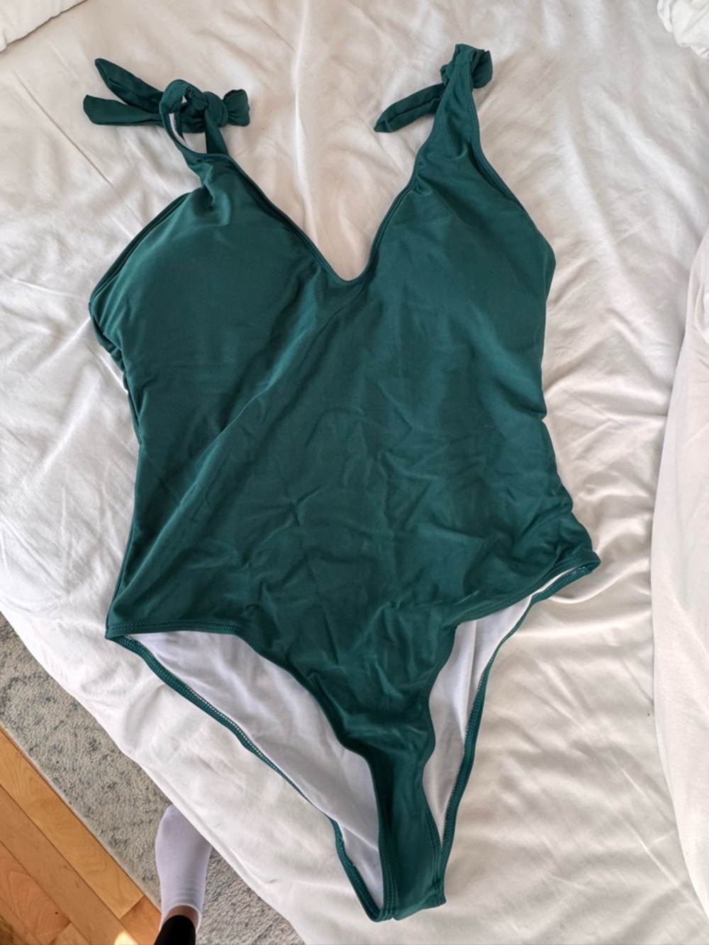 NWT SHEIN Emerald Green One-Piece Swimsuit with Tie Straps